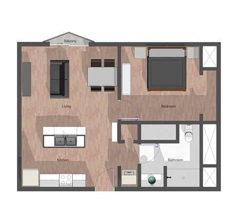 Floor plan for 1 bed, 1 bath, 655 sqft